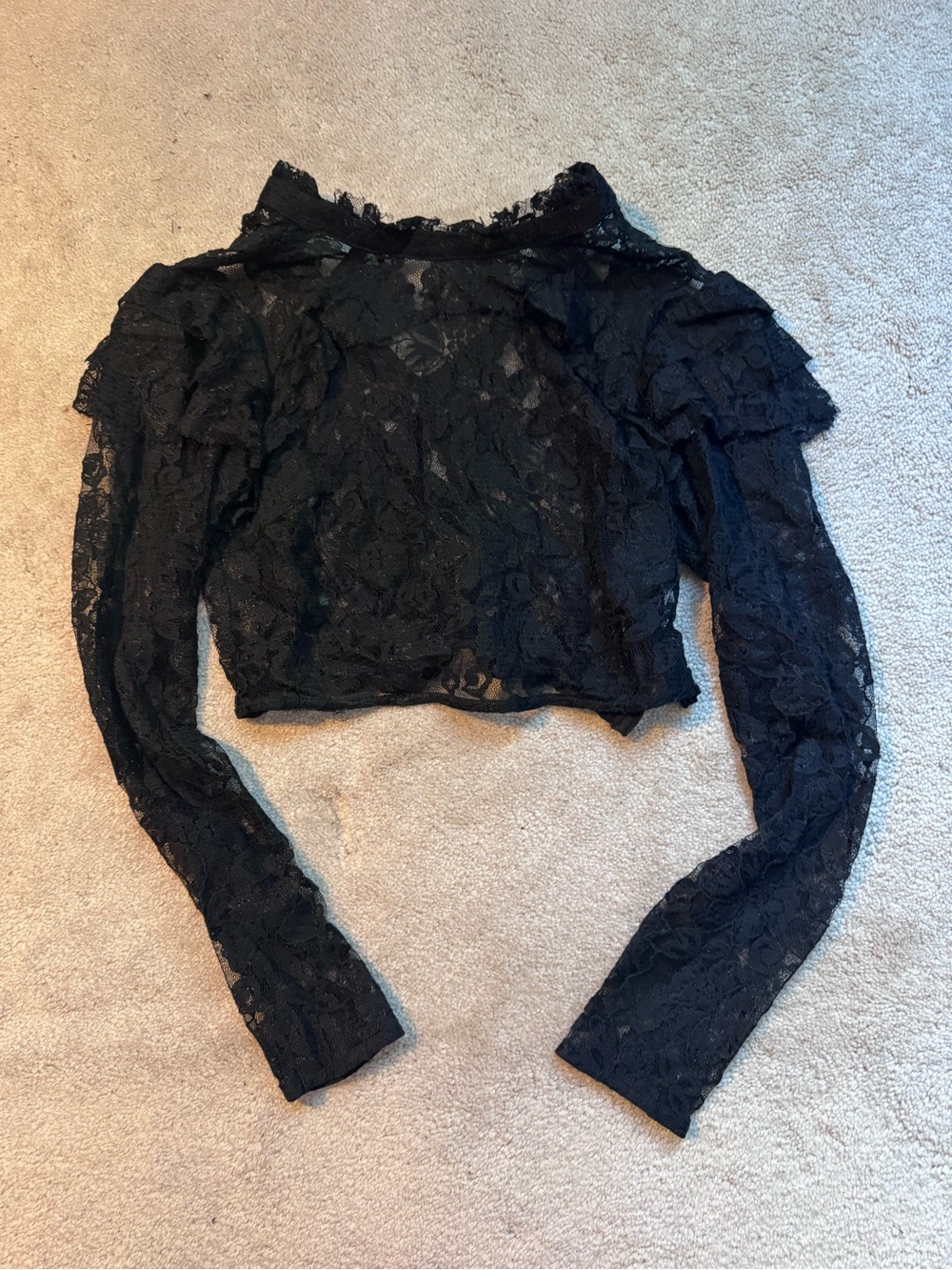 Forever 21 Black Lace Long-Sleeve Cropped Top